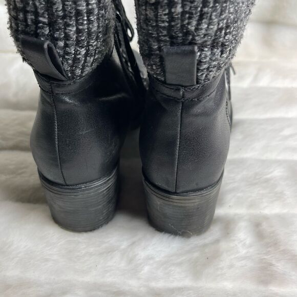Bare traps black faux leather ankle boots side zipper black sweater back… - Picture 7 of 13